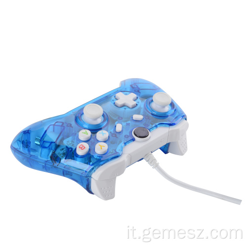 Gamepad cablato blu trasparente per controller Xbox One